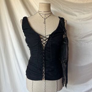 Cache Vintage lace up black grunge top